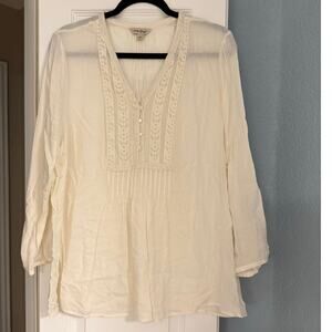 Lucky Brand Ivory Embroidered Pintuck Blouse